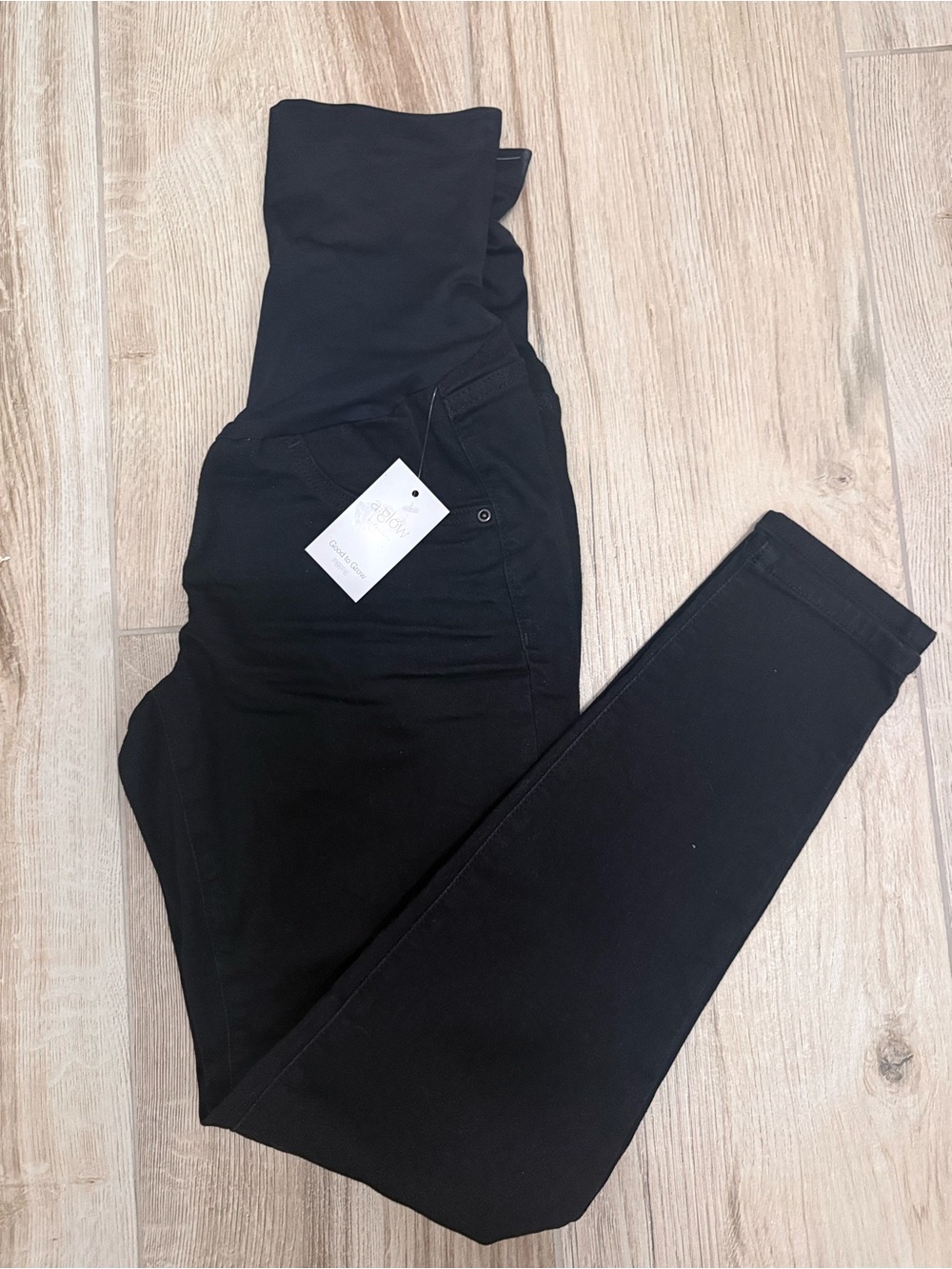 NWT A:Glow Maternity Black Jeggings Full Coverage Belly Band Size 10